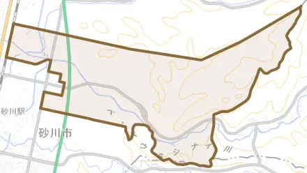 焼山とその周辺の地図。町の範囲を重ねている