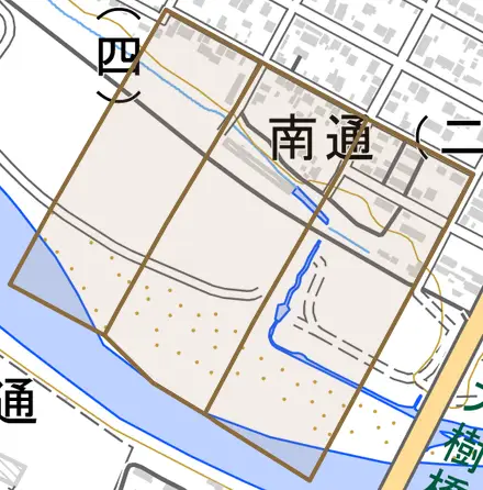 南通とその周辺の地図。町の範囲を重ねている
