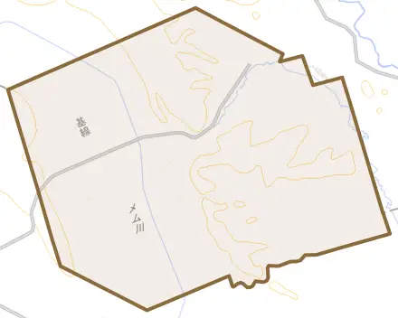 字萠和とその周辺の地図。町の範囲を重ねている