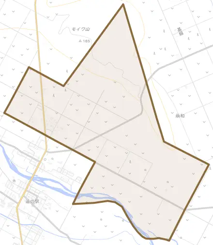 字下大樹とその周辺の地図。町の範囲を重ねている