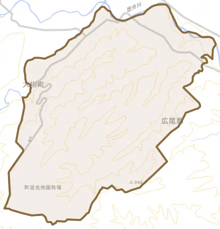 字大全とその周辺の地図。町の範囲を重ねている