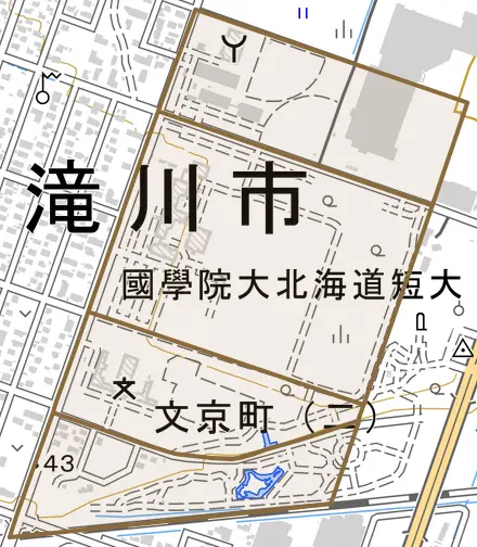 文京町とその周辺の地図。町の範囲を重ねている