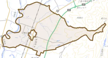 江部乙町とその周辺の地図。町の範囲を重ねている