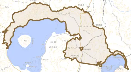 字跡佐登原野とその周辺の地図。町の範囲を重ねている