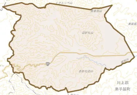 字奥春別とその周辺の地図。町の範囲を重ねている
