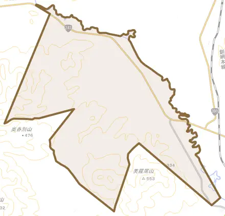 字札友内とその周辺の地図。町の範囲を重ねている