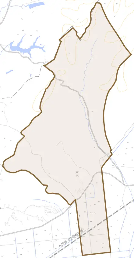字上当別とその周辺の地図。町の範囲を重ねている