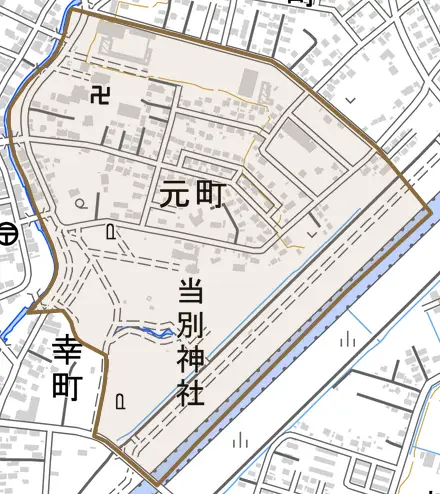 元町とその周辺の地図。町の範囲を重ねている