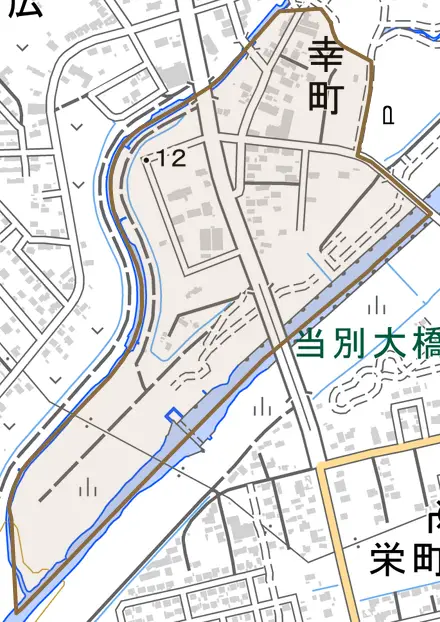 幸町とその周辺の地図。町の範囲を重ねている