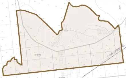獅子内とその周辺の地図。町の範囲を重ねている