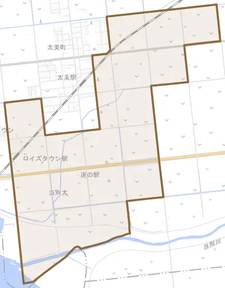 当別太とその周辺の地図。町の範囲を重ねている