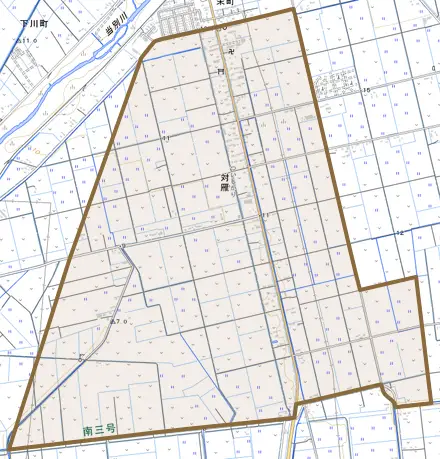 対雁とその周辺の地図。町の範囲を重ねている