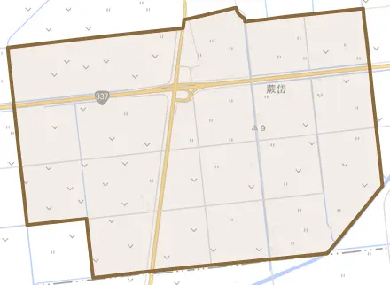 蕨岱とその周辺の地図。町の範囲を重ねている