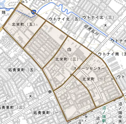 北栄町とその周辺の地図。町の範囲を重ねている