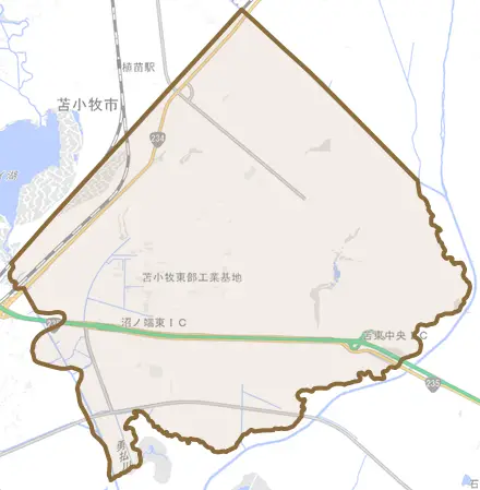字柏原とその周辺の地図。町の範囲を重ねている