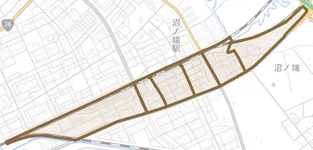 沼ノ端中央とその周辺の地図。町の範囲を重ねている