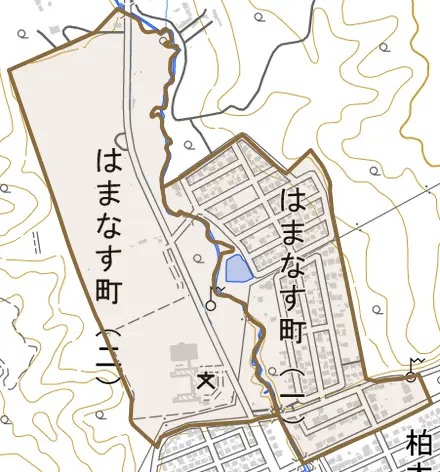 はまなす町とその周辺の地図。町の範囲を重ねている