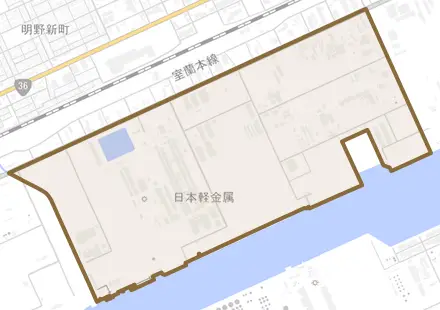 晴海町とその周辺の地図。町の範囲を重ねている