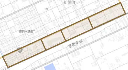 柳町とその周辺の地図。町の範囲を重ねている