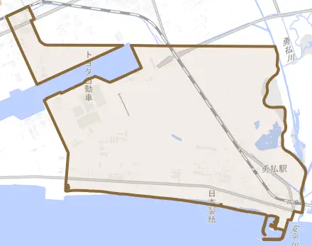 字勇払とその周辺の地図。町の範囲を重ねている