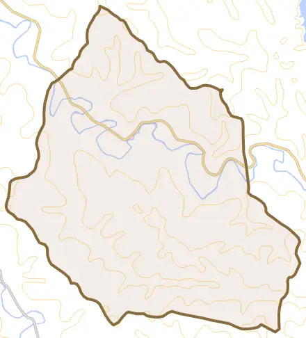 字東川とその周辺の地図。町の範囲を重ねている