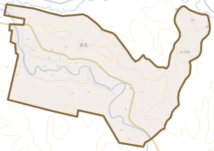 字岩見とその周辺の地図。町の範囲を重ねている