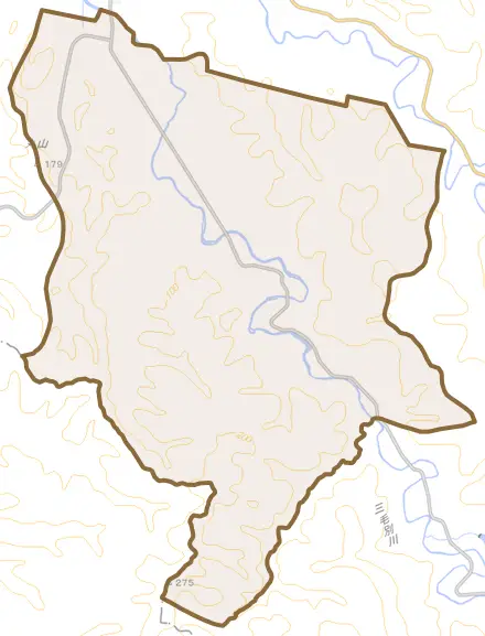 字九重とその周辺の地図。町の範囲を重ねている