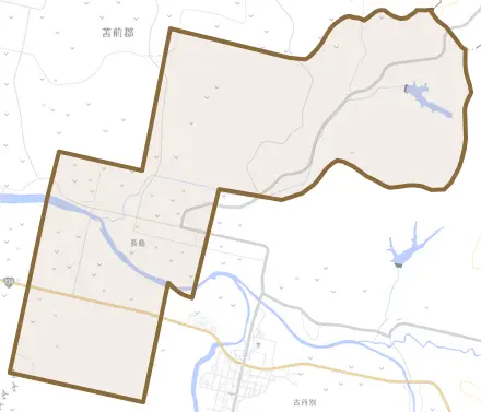 字長島とその周辺の地図。町の範囲を重ねている