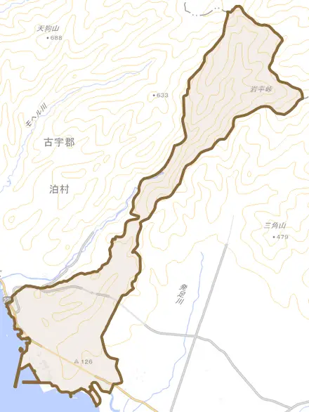 大字堀株村とその周辺の地図。町の範囲を重ねている