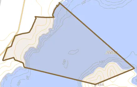 旭浦とその周辺の地図。町の範囲を重ねている