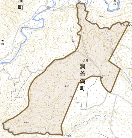 伏見とその周辺の地図。町の範囲を重ねている
