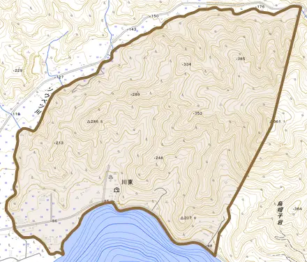 川東とその周辺の地図。町の範囲を重ねている