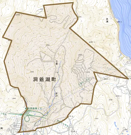 三豊とその周辺の地図。町の範囲を重ねている