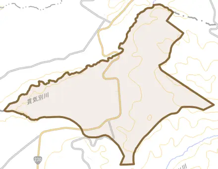 大原とその周辺の地図。町の範囲を重ねている