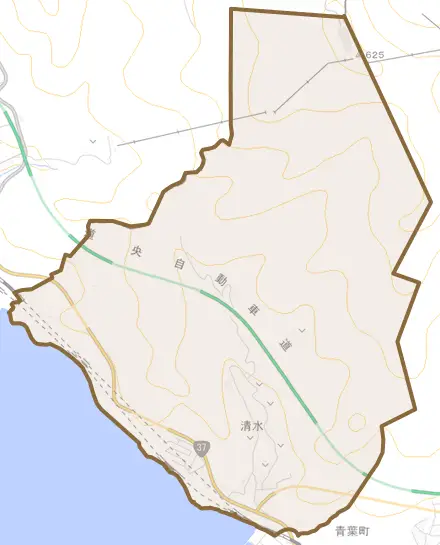 清水とその周辺の地図。町の範囲を重ねている