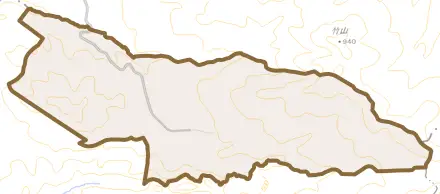 富丘とその周辺の地図。町の範囲を重ねている