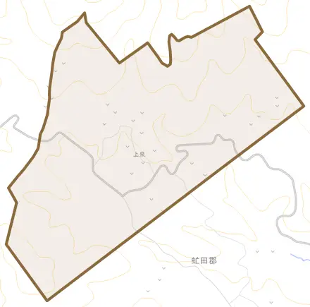 字上泉とその周辺の地図。町の範囲を重ねている