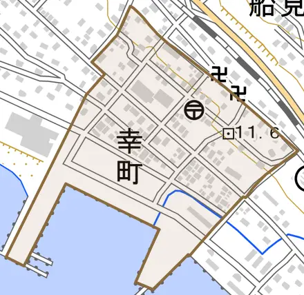 字幸町とその周辺の地図。町の範囲を重ねている