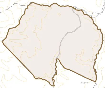 字山梨とその周辺の地図。町の範囲を重ねている