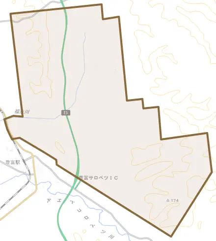 字福永とその周辺の地図。町の範囲を重ねている