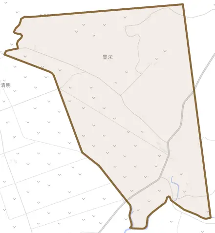 字豊栄とその周辺の地図。町の範囲を重ねている