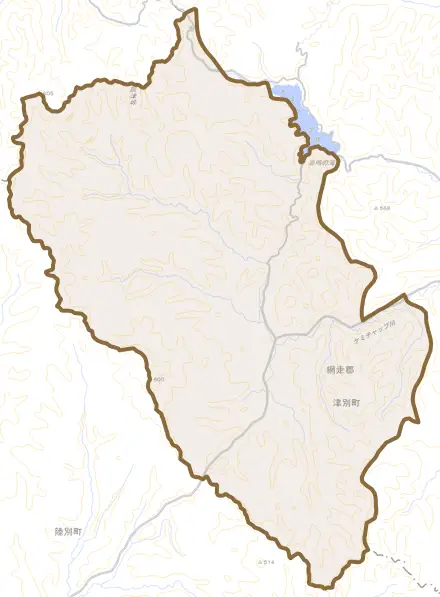 字二又とその周辺の地図。町の範囲を重ねている