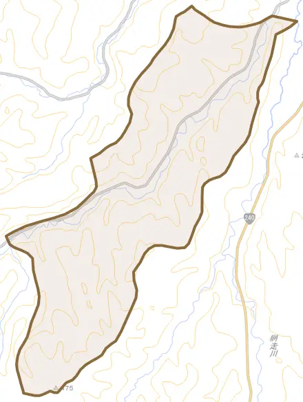 字木樋とその周辺の地図。町の範囲を重ねている