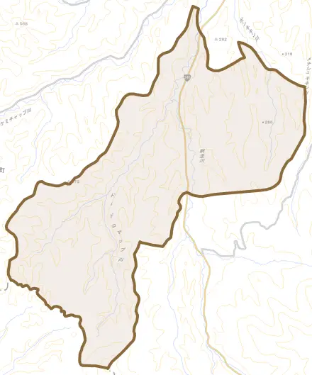 字布川とその周辺の地図。町の範囲を重ねている