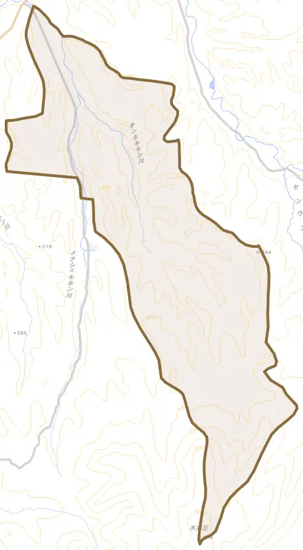 字恩根とその周辺の地図。町の範囲を重ねている