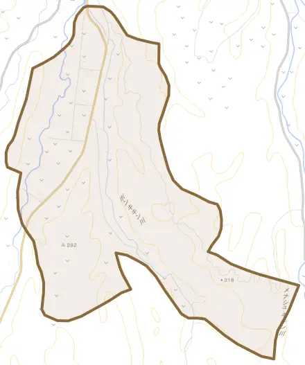 字大昭とその周辺の地図。町の範囲を重ねている