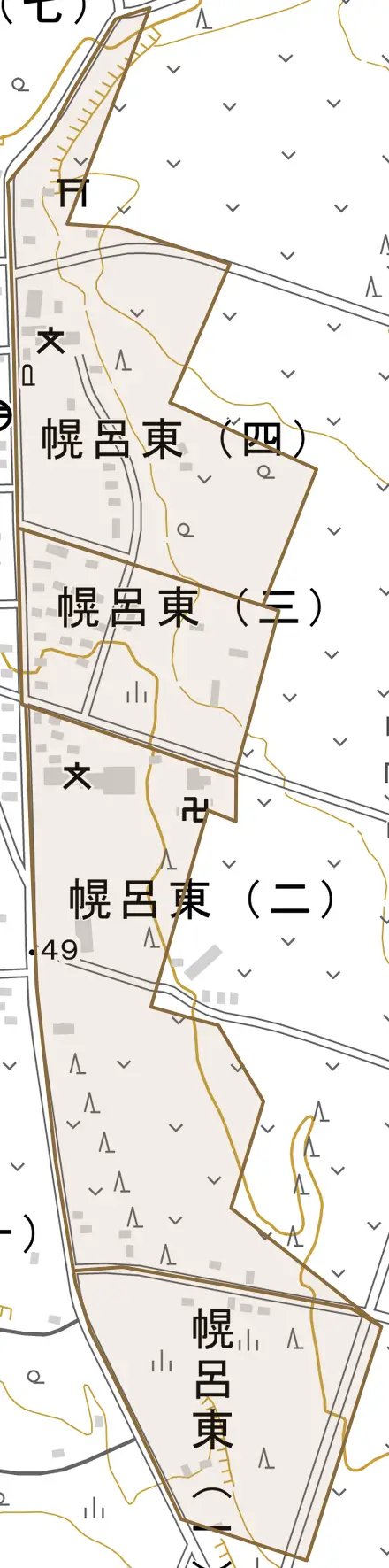 幌呂東とその周辺の地図。町の範囲を重ねている