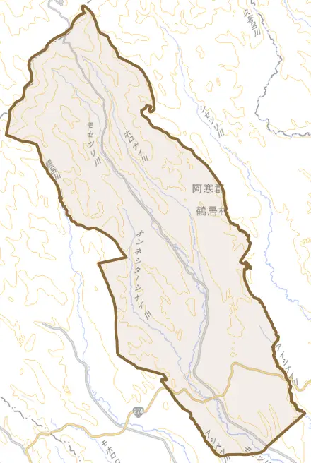 字茂雪裡とその周辺の地図。町の範囲を重ねている