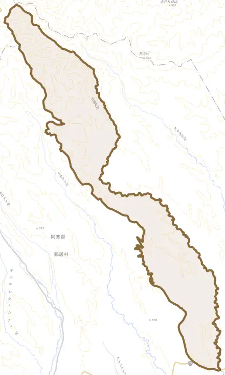 字中久著呂とその周辺の地図。町の範囲を重ねている