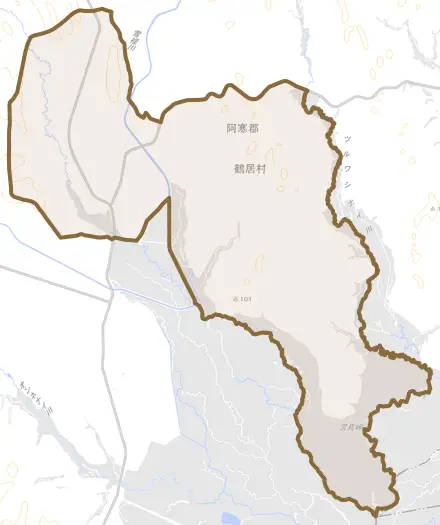 字下雪裡とその周辺の地図。町の範囲を重ねている